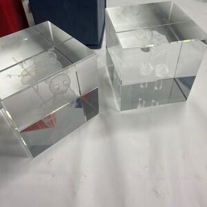Crystal Glass 3D Laser Etched Panda and Flamingo Paperweight Art Glass
